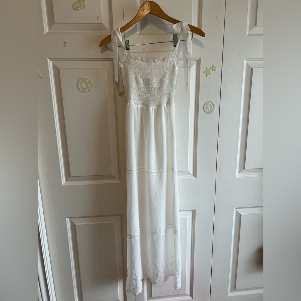 Zara White Textured Lace Maxi dress